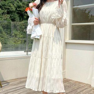 DAZY Solid Flare Sleeve Ruffle Hem Dress